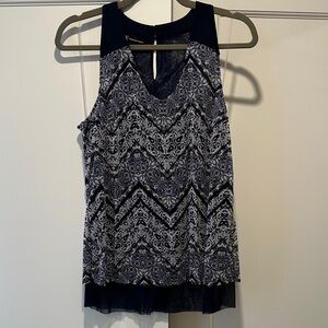 INC Sleeveless Navy & White Patterned Mesh Women's Top
